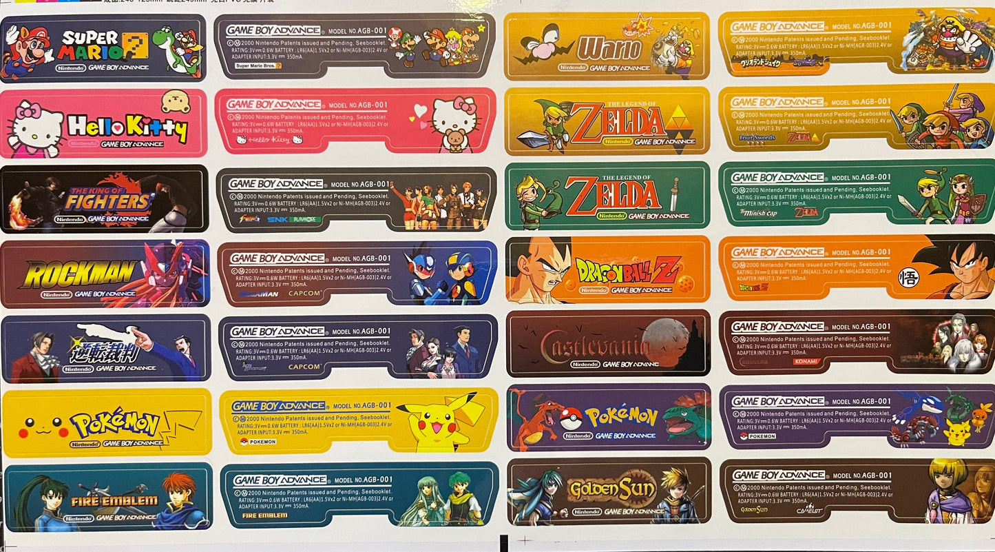 Nintendo Gameboy Advance Custom Designed Rear Label/Sticker-Choose from 14 different designs!