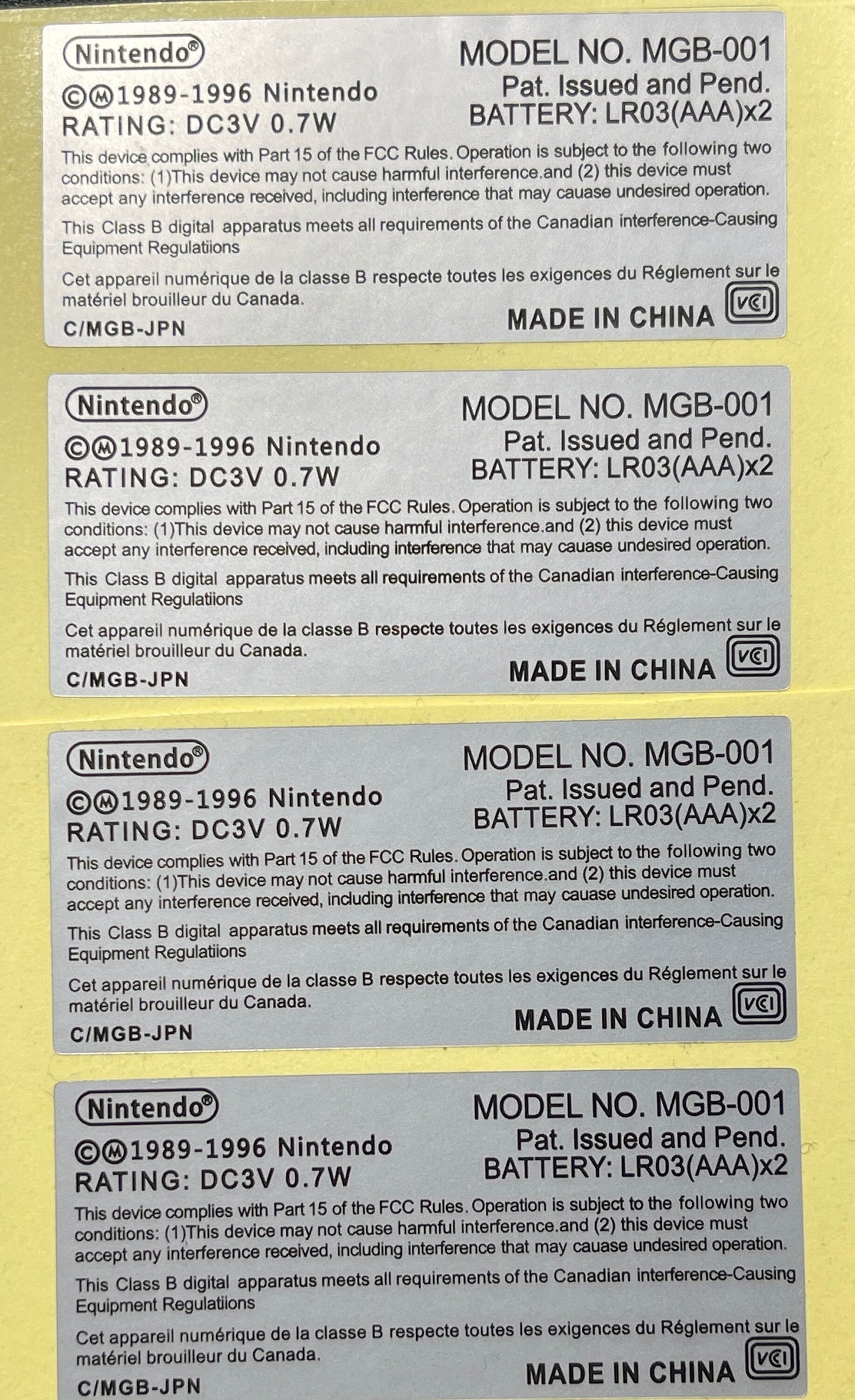 Gameboy OEM rear replacement labels/stickers-SUPER high quality!! Gameboy Pocket, Gameboy Color, Gameboy Advance, & Gameboy Advance SP