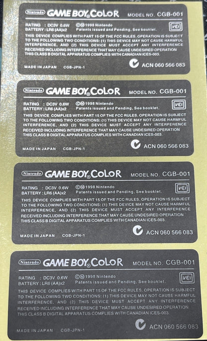 Gameboy OEM rear replacement labels/stickers-SUPER high quality!! Gameboy Pocket, Gameboy Color, Gameboy Advance, & Gameboy Advance SP